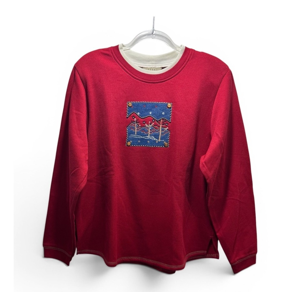 Teddi Vintage Patchwork Grandmacore Grandmillenial New Sweater Sweatshirt L Red